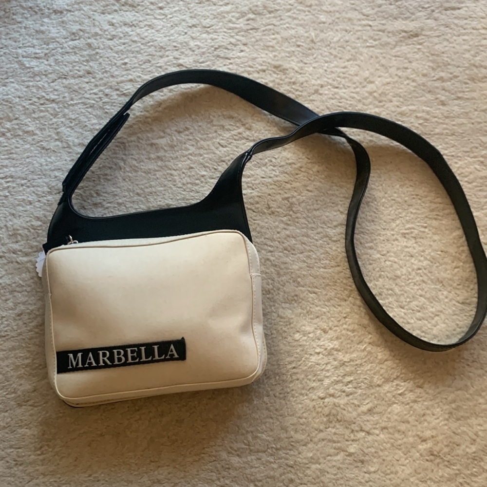 Vintage 90s Designer Marbella Cotton Shoulder Bag Leather Adjustable Strap